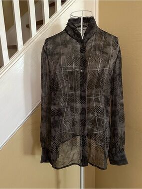 Worth Silk Sheer Patterned Button Up Blouse